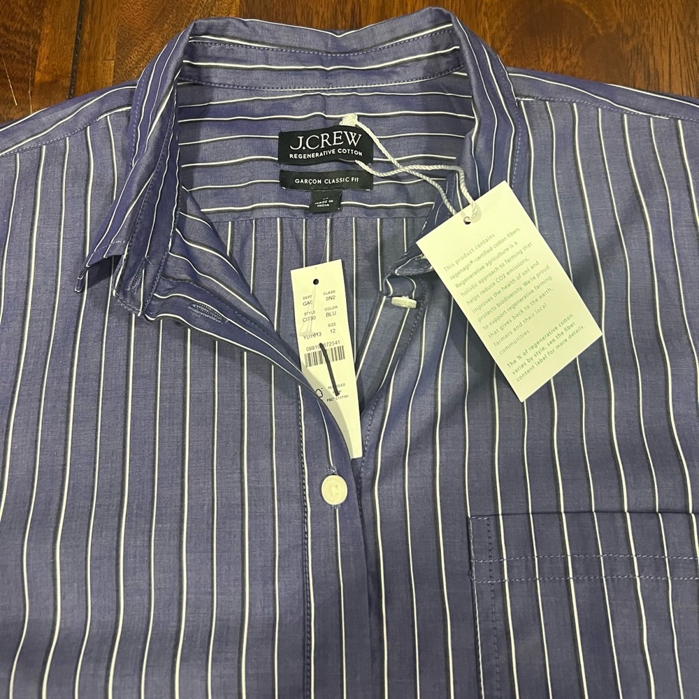 NWT! J. Crew | Garçon classic shirt | Blue striped cotton poplin | Size 12 - Picture 7 of 10